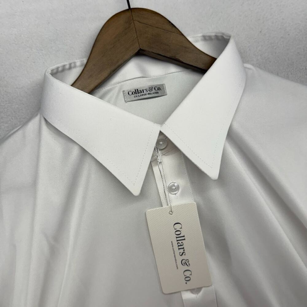 Collars Co Polo Shirt Men's 2XL Relaxed White Button Up Point Stiff Dress NEW